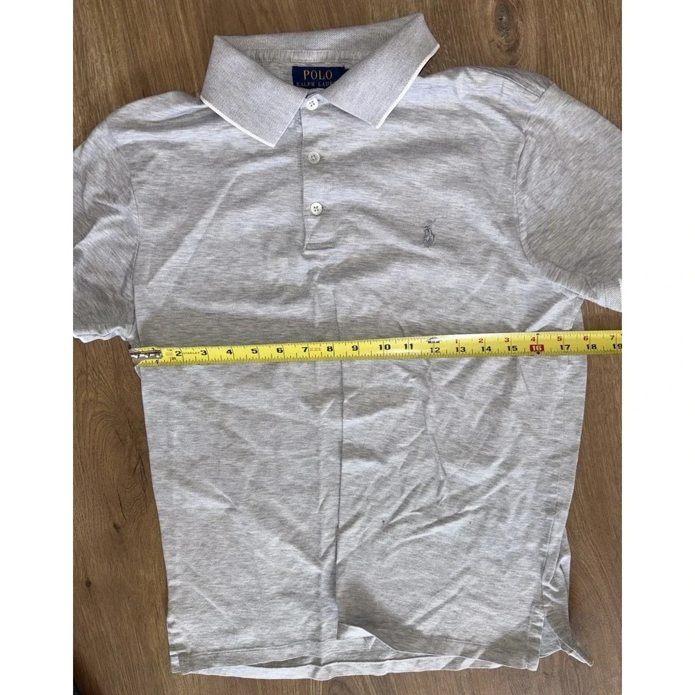 Polo Ralph Lauren Polo Shirt Gray Solid Medium Pony Custom Fit Contrasting Trim